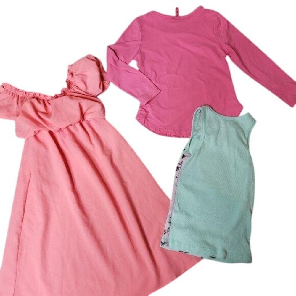 Girls 3-Piece Outfit Set: Pink Dress Graphic Tank & Long Sleeve Top Size 4/5 - Picture 3 of 6